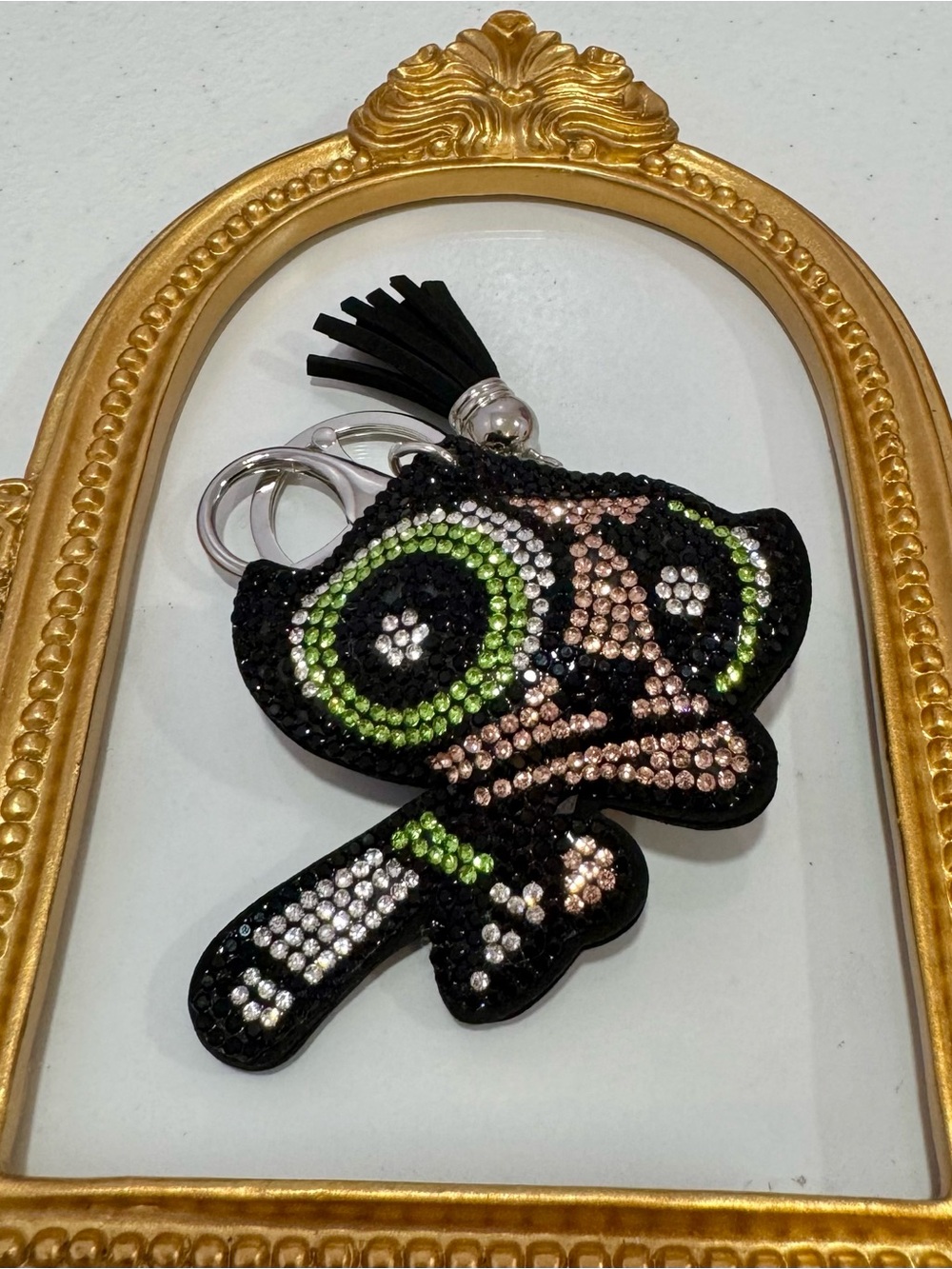 New Crystal-Embellished Buttercup Powder Puff Girl Keychain Bag Charm